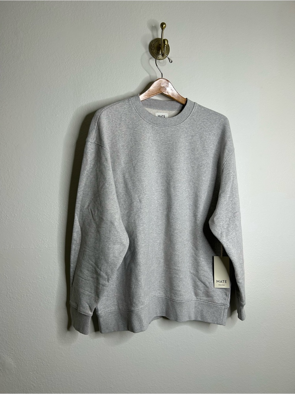 NWT MATE The Label 100% Organic Cotton Fleece Oversized Sweatshirt Heather Gray